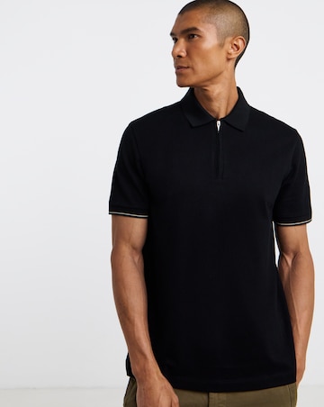 BOSS Short Sleeve Structure Zip Neck Polo - Black