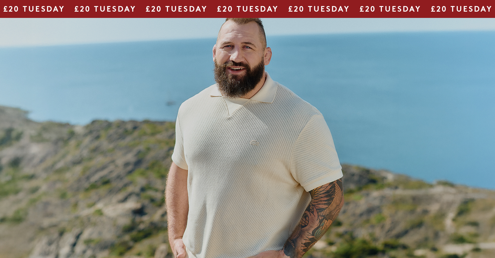 £20 Tuesday. Joe Marler wears Lacoste Short Sleeve Open Neck Textured Polo - Natural