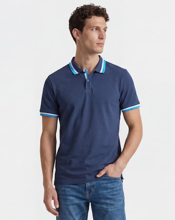 Tipped Pique Polo Long Length-Navy