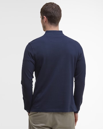 Barbour Long Sleeve Tartan Trim Pique Polo Shirt - Navy