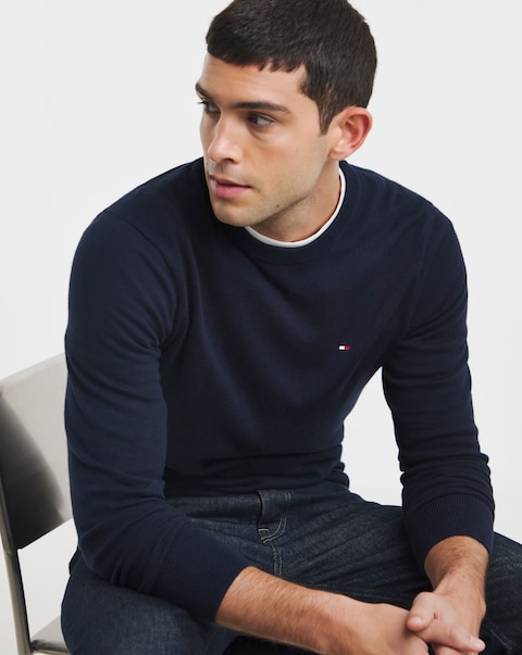 Tommy Hilfiger Cotton Cashmere Crew Neck Jumper - Navy