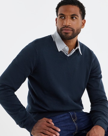 Cotton Knitted V Neck Jumper Long