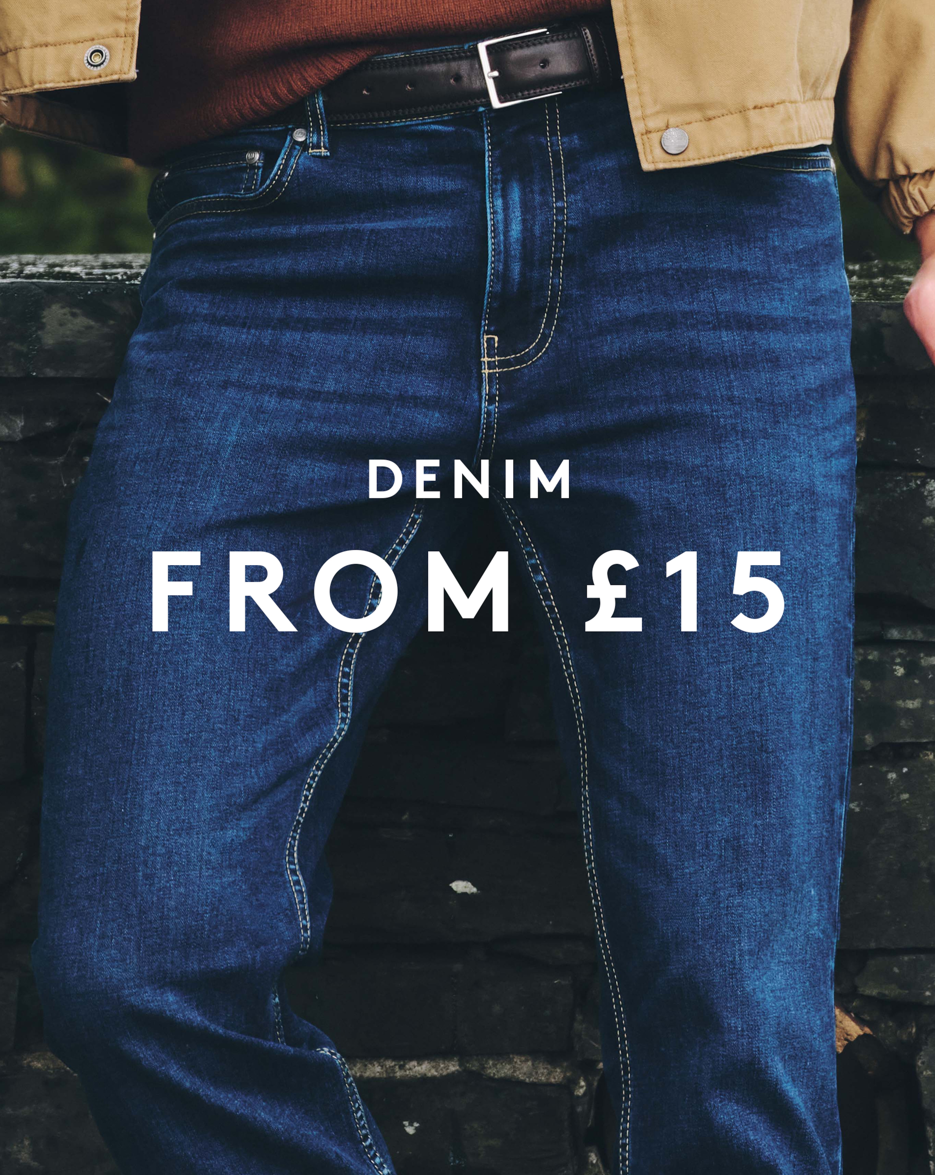 Denim from £15. Model wears Blue Jeans.