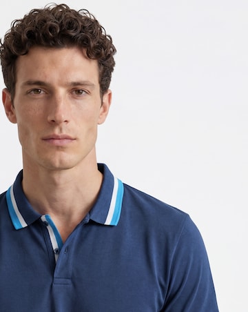 Tipped Pique Polo Long Length-Navy