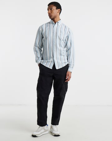 BOSS Long Sleeve Linen Mix Stripe Shirt - Light Blue