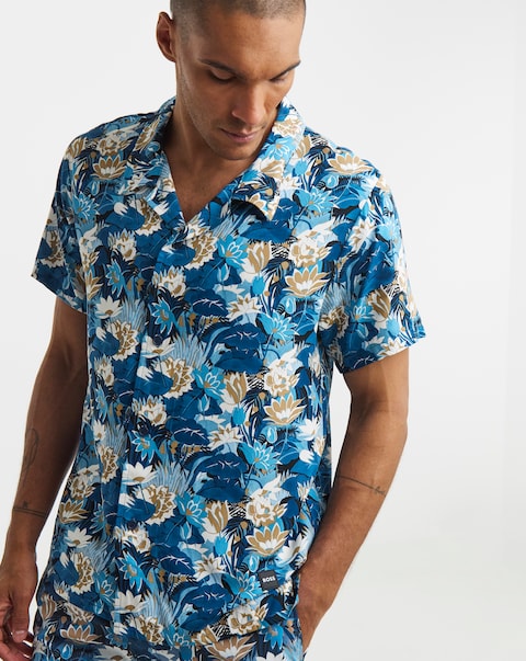 BOSS Printed Beach Shirt - Blue