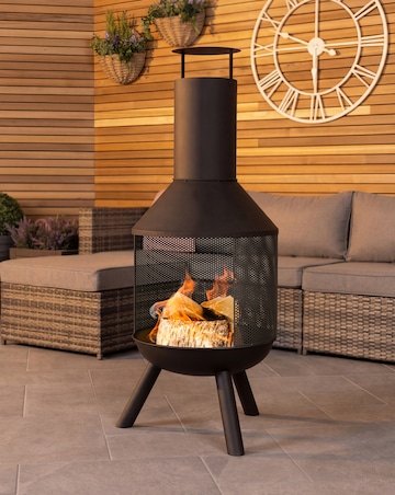 Charles Bentley Round Black Steel Chimenea