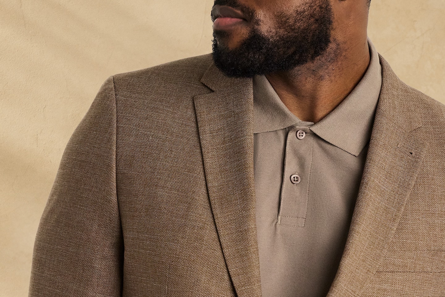 Model wears Tailored Single Breasted Blazer in Brown