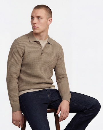 Textured Long Sleeve Knitted Polo