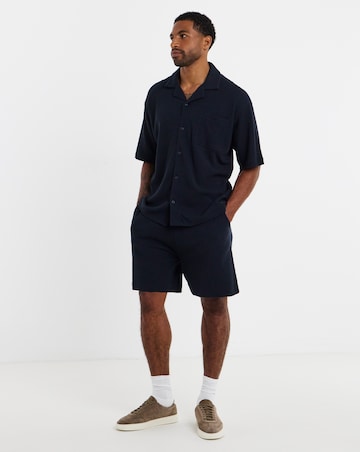 BOSS Short Sleeve Waffle Resort Shirt - Navy