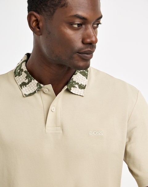 BOSS Short Sleeve Printed Collar Polo - Light Beige