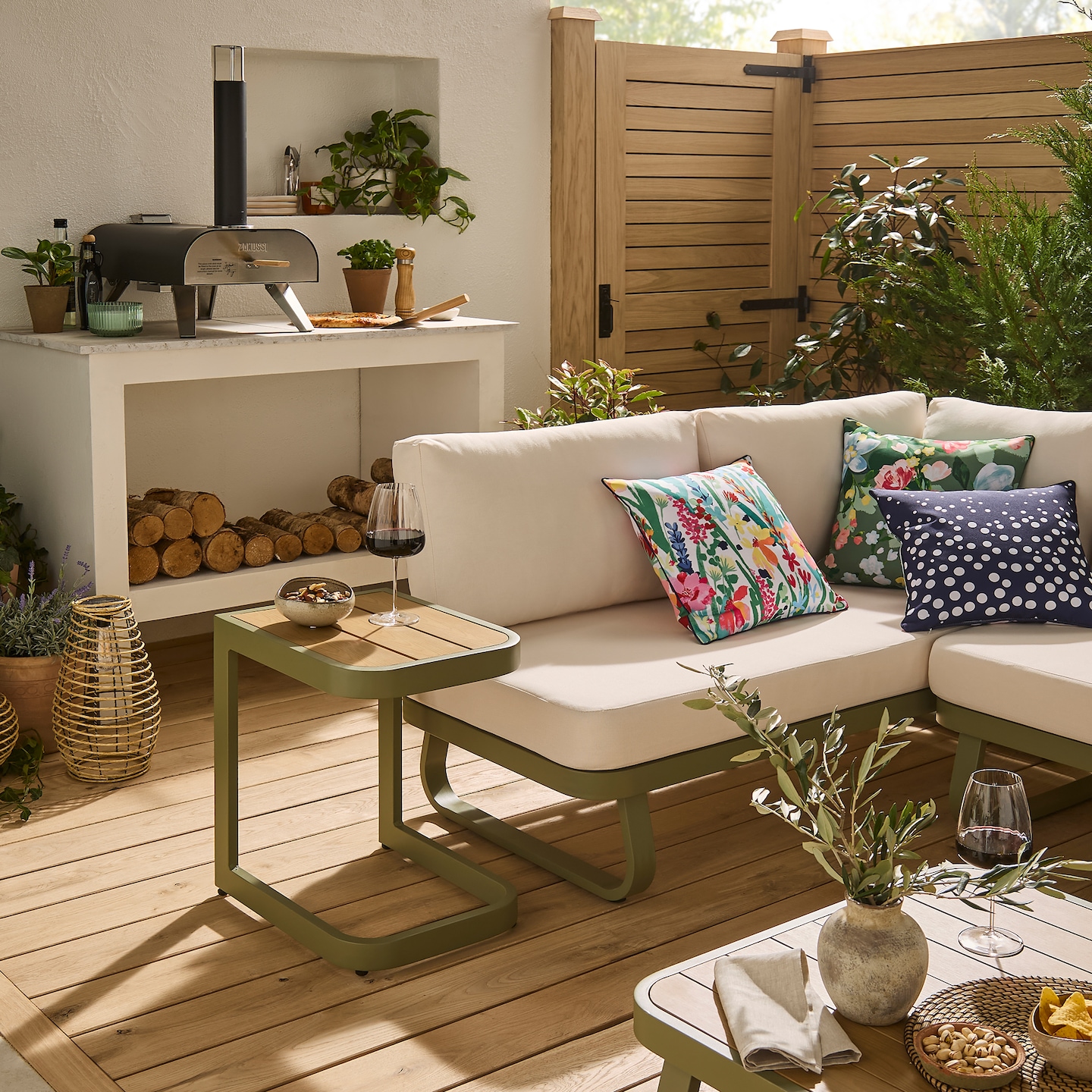 Genoa Green Corner Sofa Set is pictured