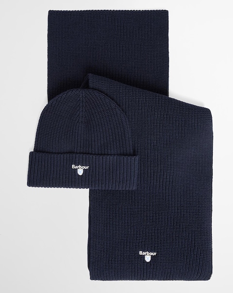 Barbour Cascade Beanie & Scarf Set - Navy