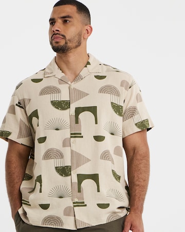 Jack & Jones Abstract Print Resort Shirt - Cream/Green