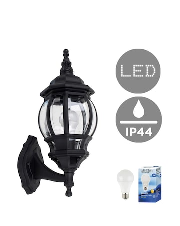 ValueLights Windsor Black Outdoor Security Lantern Wall Light - Bulb Included