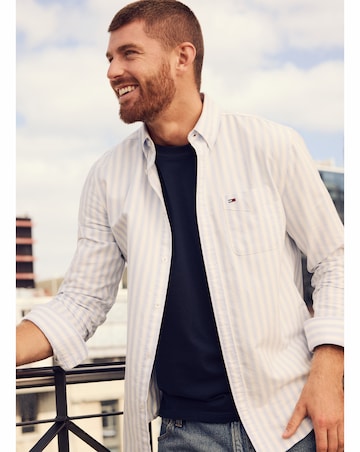 Tommy Jeans Long Sleeve Regular Stripe Oxford Shirt - Blue
