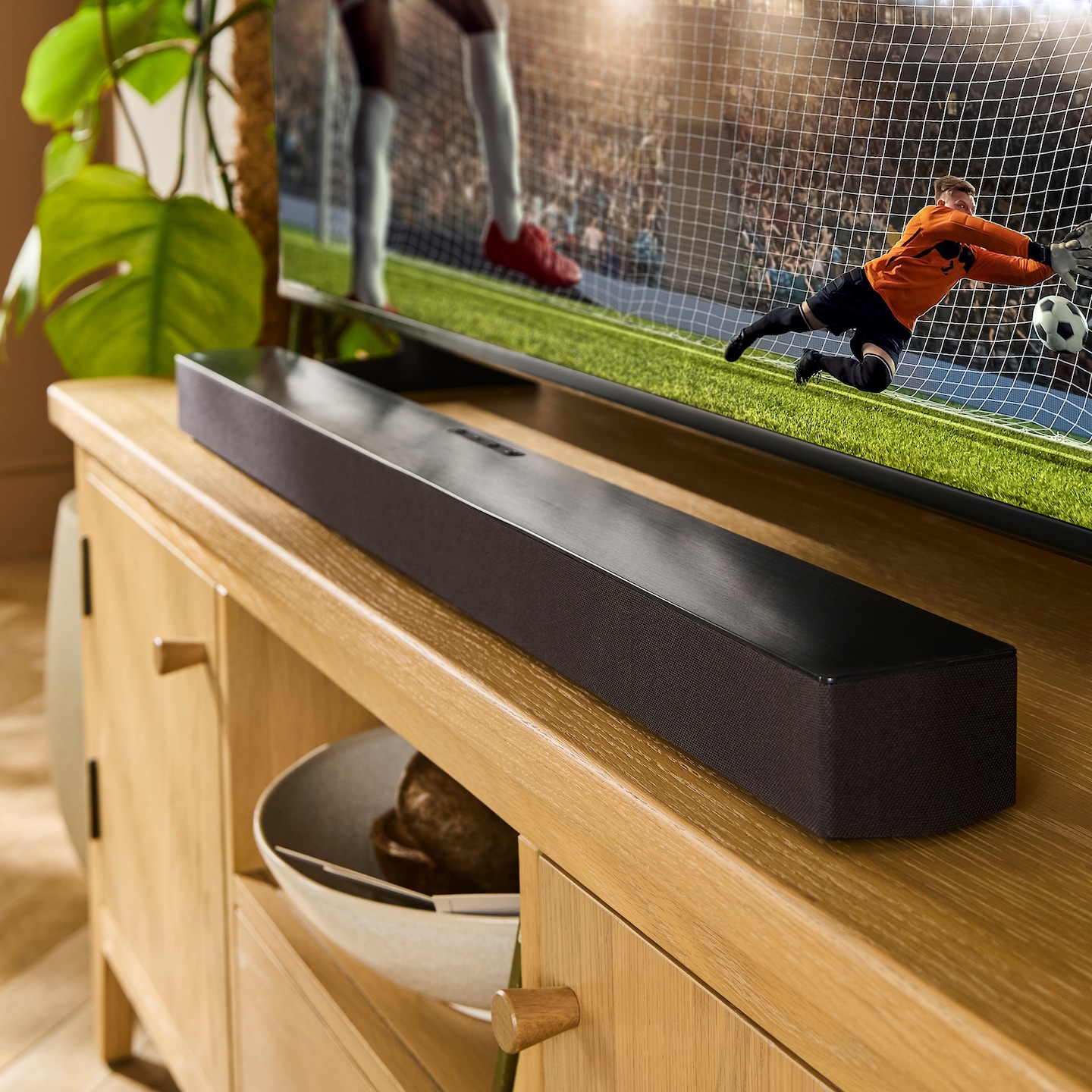 Samsung HW-B46CF/XU 2.1ch, 300W, Soundbar with Wireless Subwoofer, DTS Virtual:X pictured under TV