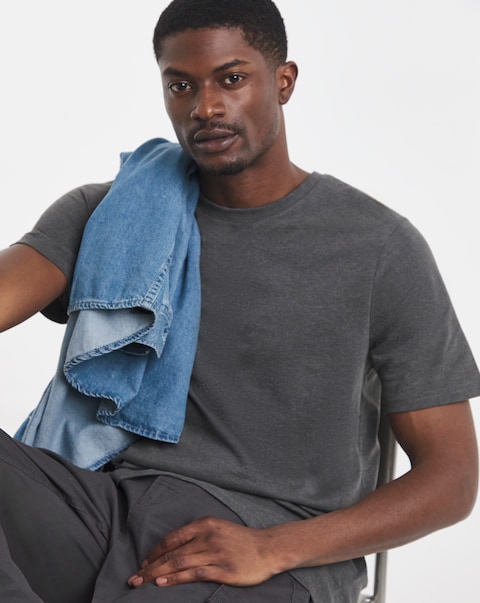 Pure Cotton Crew Neck T-Shirt Long Length- Charcoal