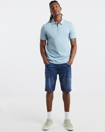 BOSS Short Sleeve Slim Fit Zip Neck Polo - Light Blue