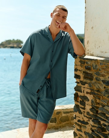 Jack & Jones Global Waffle Resort Shirt and Short Set - Blue