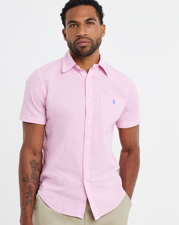 Polo Ralph Lauren Short Sleeve Stripe Seersucker Shirt - Pink/ White