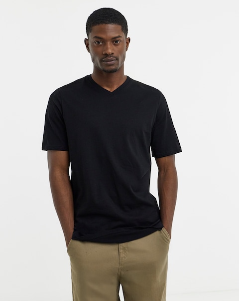 Pure Cotton V Neck T-Shirt Extra Long- Black