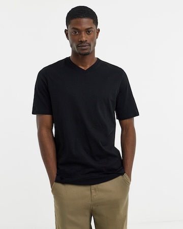 Pure Cotton V Neck T-Shirt Extra Long- Black