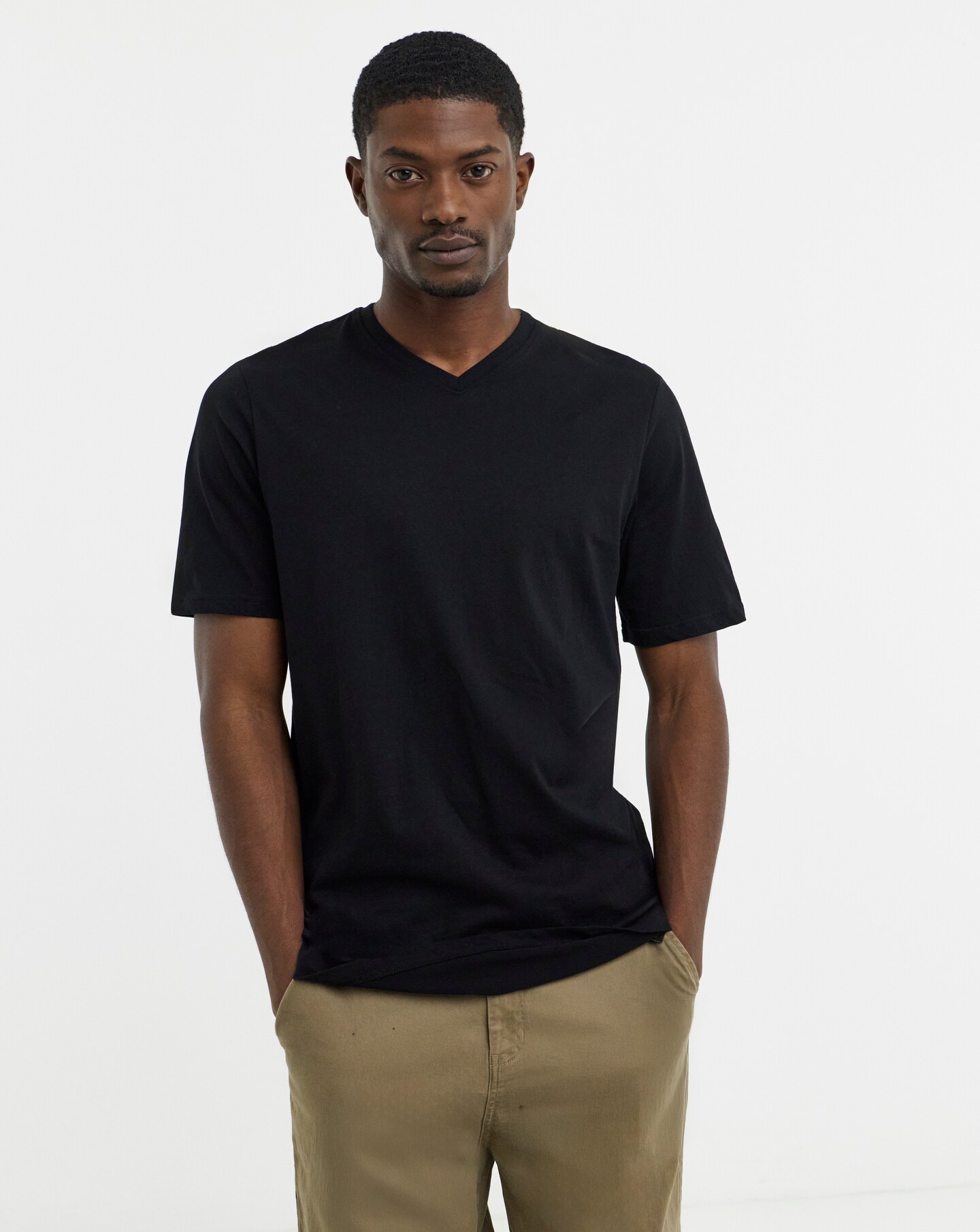 Pure Cotton V Neck T-Shirt Extra Long- Black