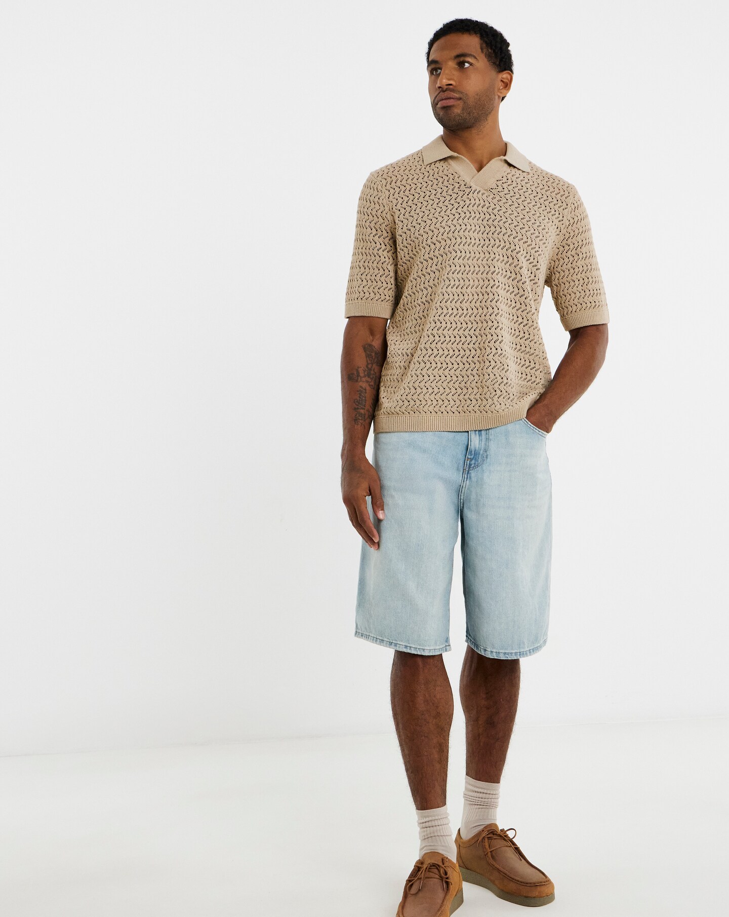 Only & Sons Nyle Crochet Polo - Natural | Jacamo