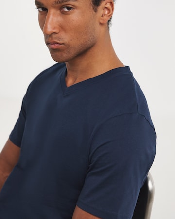Pure Cotton V-Neck T-Shirt Long- Navy