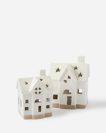Set of 2 White Lit Houses