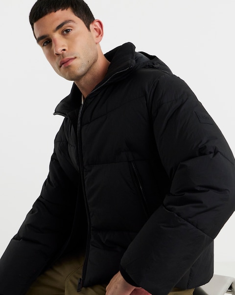 BOSS Oversized Hooded Puffer Jacket - Black