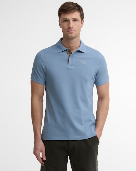 Barbour Short Sleeve Tartan Trim Pique Polo Shirt - Blue