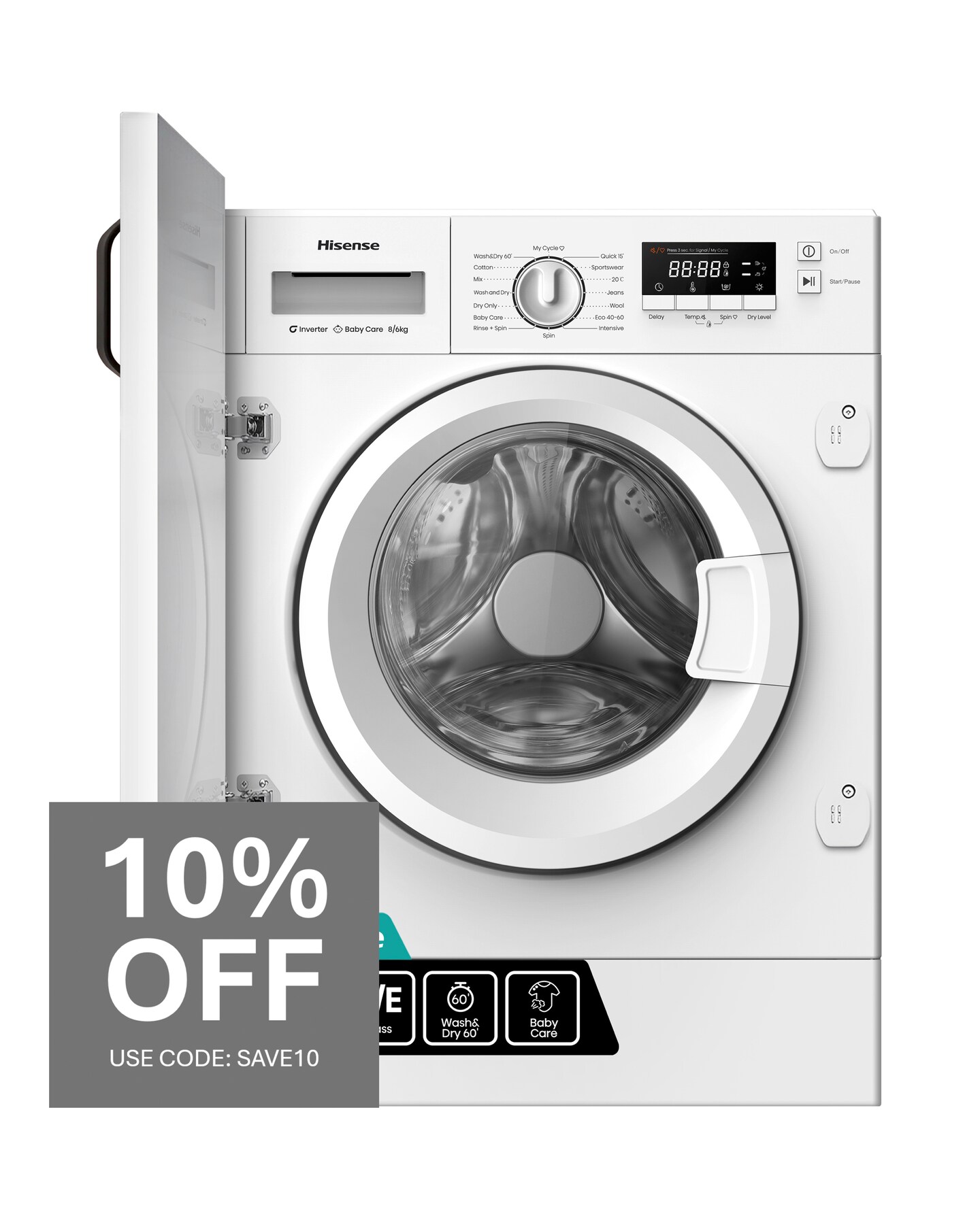 Hisense 3 Series WD3M841BWI Integrated 8/6kg Washer Dryer 1400rpm White