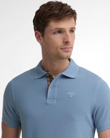 Barbour Short Sleeve Tartan Trim Pique Polo Shirt - Blue