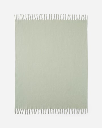 Faux Mohair Fringed Throw - Seafoam