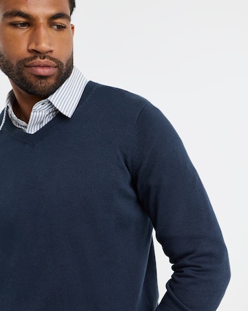 Cotton Knitted V Neck Jumper Long