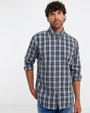 BOSS Long Sleeve Check Shirt - Grey