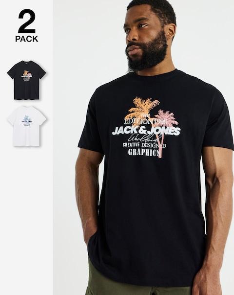 Jack & Jones Gradient Graphic T-Shirt 2 Pack - Black/White