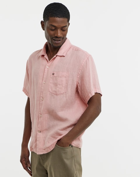 Napapijri Linen Short Sleeve Shirt - Pink