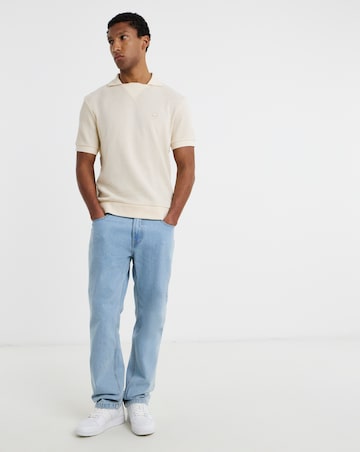 Lacoste Short Sleeve Open Neck Textured Polo - Natural