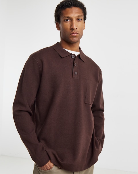 Slouch Knitted Long Sleeve Polo