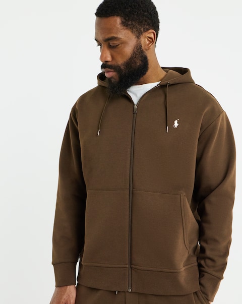 Polo Ralph Lauren Double Knit Zip Through Hoodie - Brown