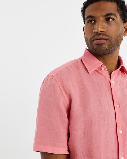 BOSS Short Sleeve Linen Shirt - Bright Pink