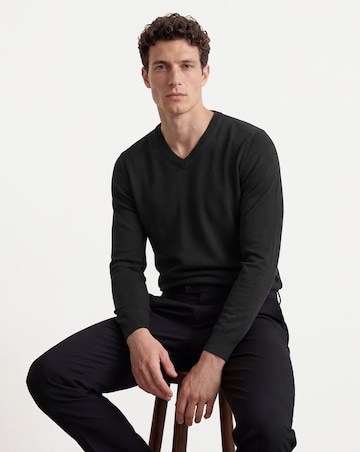 Cotton Knitted V Neck Jumper Long