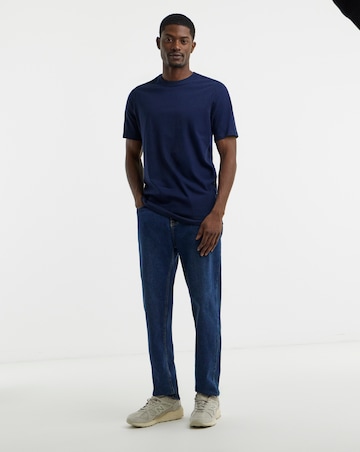Pure Cotton Crew Neck T-Shirt Extra Long Length- Navy