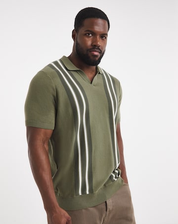 Stripe Open Neck Knitted Polo