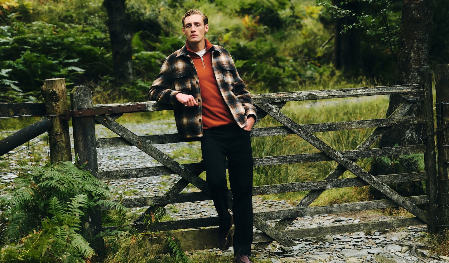 Model wears Autumnal outfit featuring a checked jacket