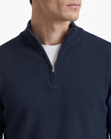 Dark Navy Cotton 1/4 Zip Funnel Knit Top