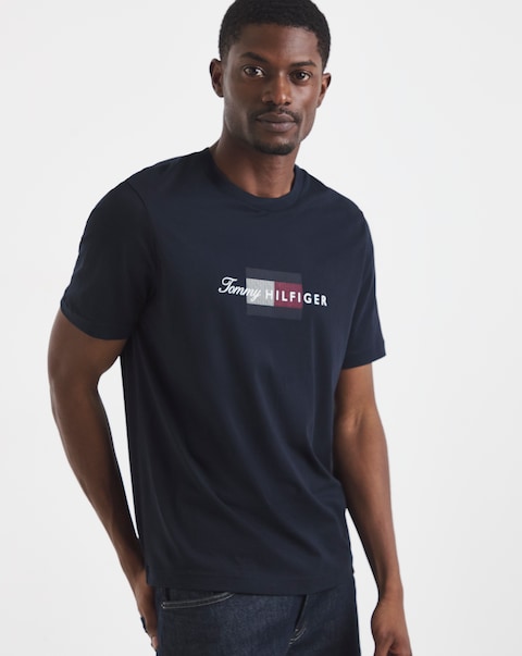 Tommy Hilfiger Short Sleeve Script Flag T-Shirt - Navy